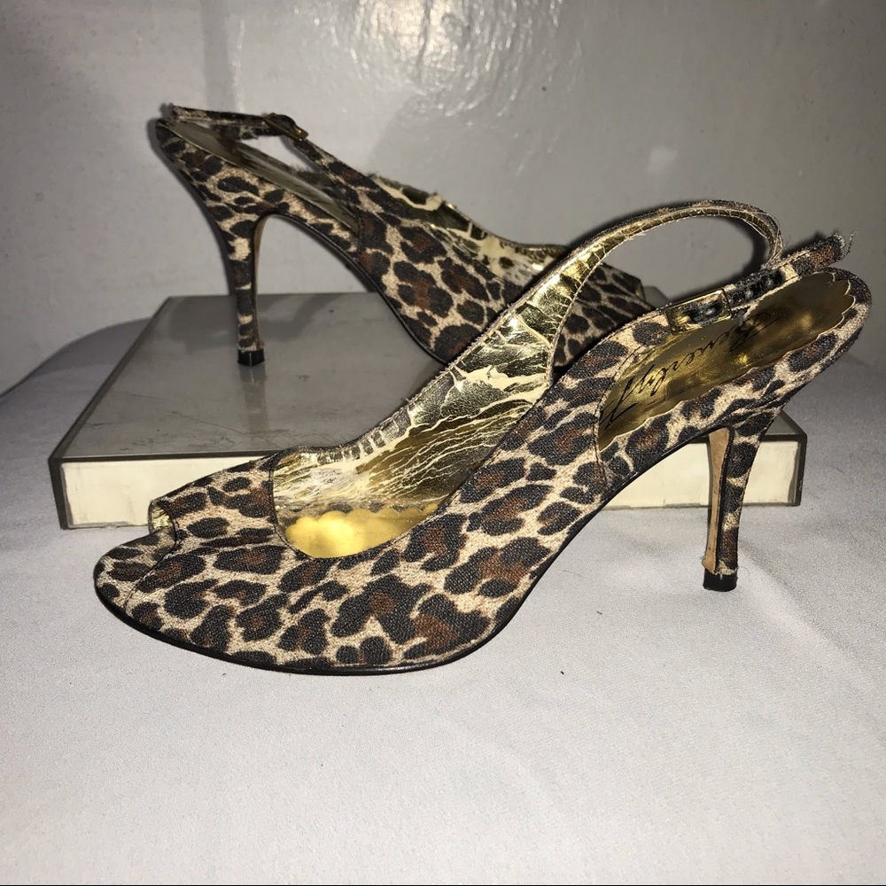 Beverly Feldman Leopard Open Toe Slingback 7.5 M